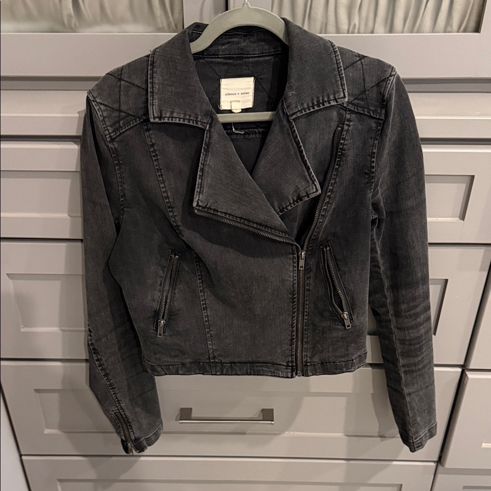 Silence and Noise Moto Charcoal Jean Jacket